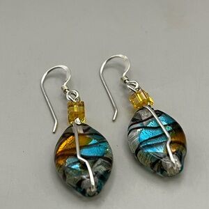 Sterling Silver and Blue Artistic Murano Swirl Earrings